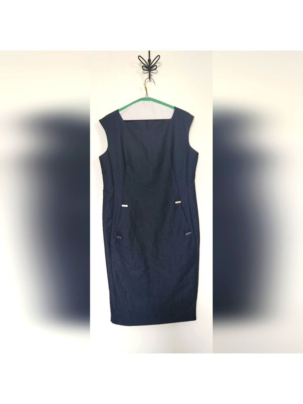 Calvin Klein Denim Chambray Metal Detail Sleeveless Sheath Dress Size 12